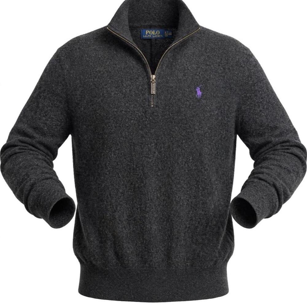 Polo Ralph Lauren Sweater Mens XL Charcoal Gray Quarter Zip Italian Yarn